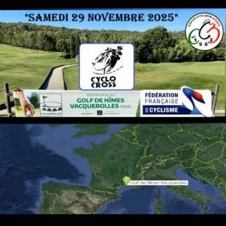 *L’espoir cycliste nîmois est heureux de vous accueillir le samedi 29 Novembre pour la 4eme édition du cyclo-cross de Nîmes Vacquerolles
*14eme manche sur 19 du trophée Occitanie de Cyclo-Cross 2025/2026, buvette et petite restauration sur place, paiement par CB accepté
*Les coureurs vont évoluer dans un cadre exceptionnel, un grand merci à @golf.nimes et tout particulièrement à Séverine et Benjamin CHAVE 👏