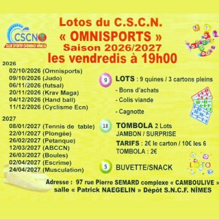 « à noter dans vos agendas »
Comme tous les ans @omnisportsnimes lance la saison des lotos à partir du 02 octobre 2026
Ambiance conviviale et chaleureuse 😍